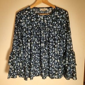 M Michael Kors bell long sleeve blue flora…